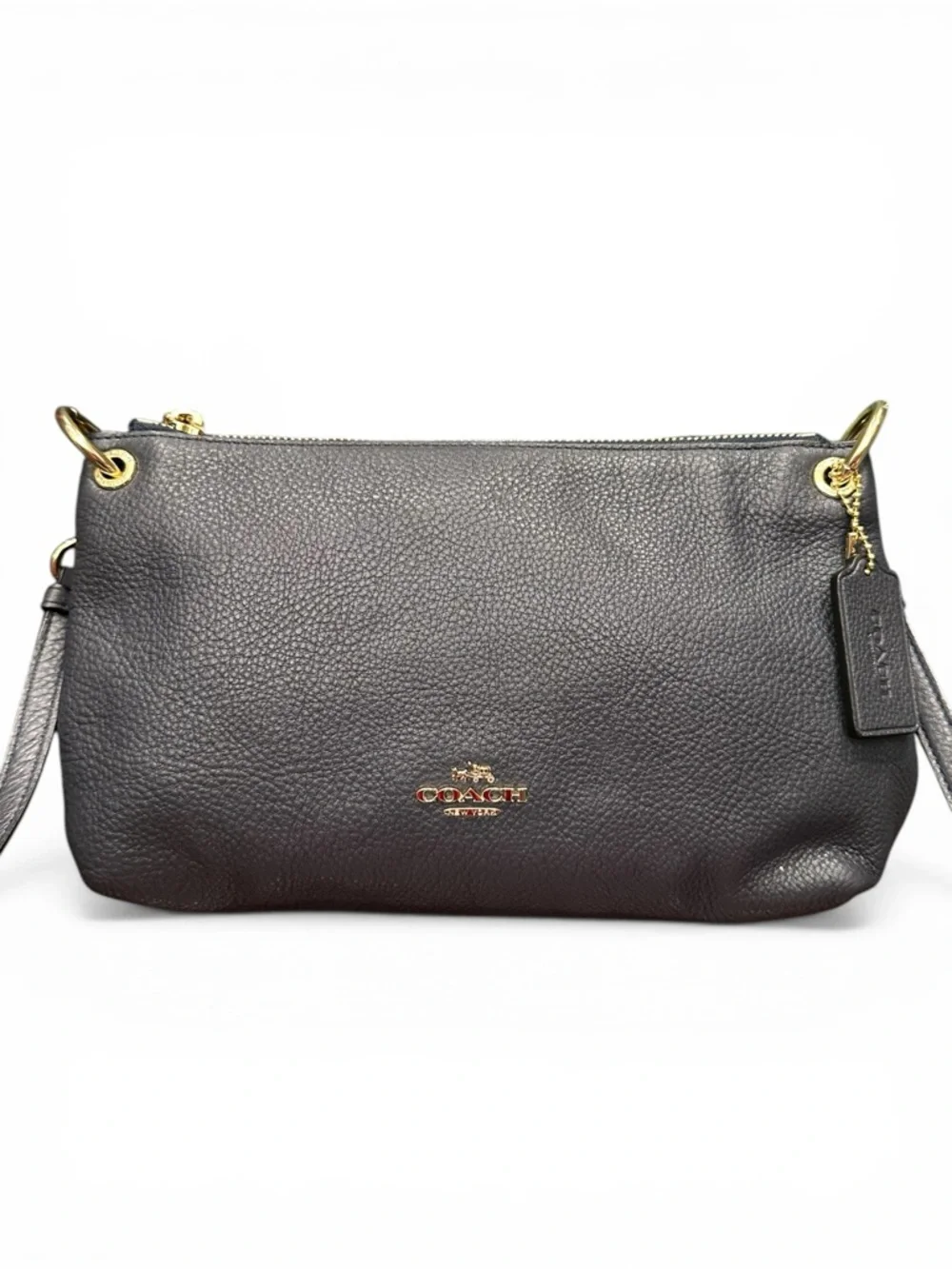 Coach Navy Pebbled Leather Crossbody Bag Gold Hardware Minimalist Shoulder Bag